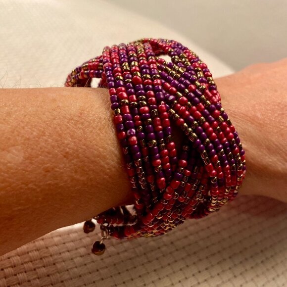 Gorgeous Oversized Boho Beaded Pink Cuff Bracelet - Picture 11 of 11